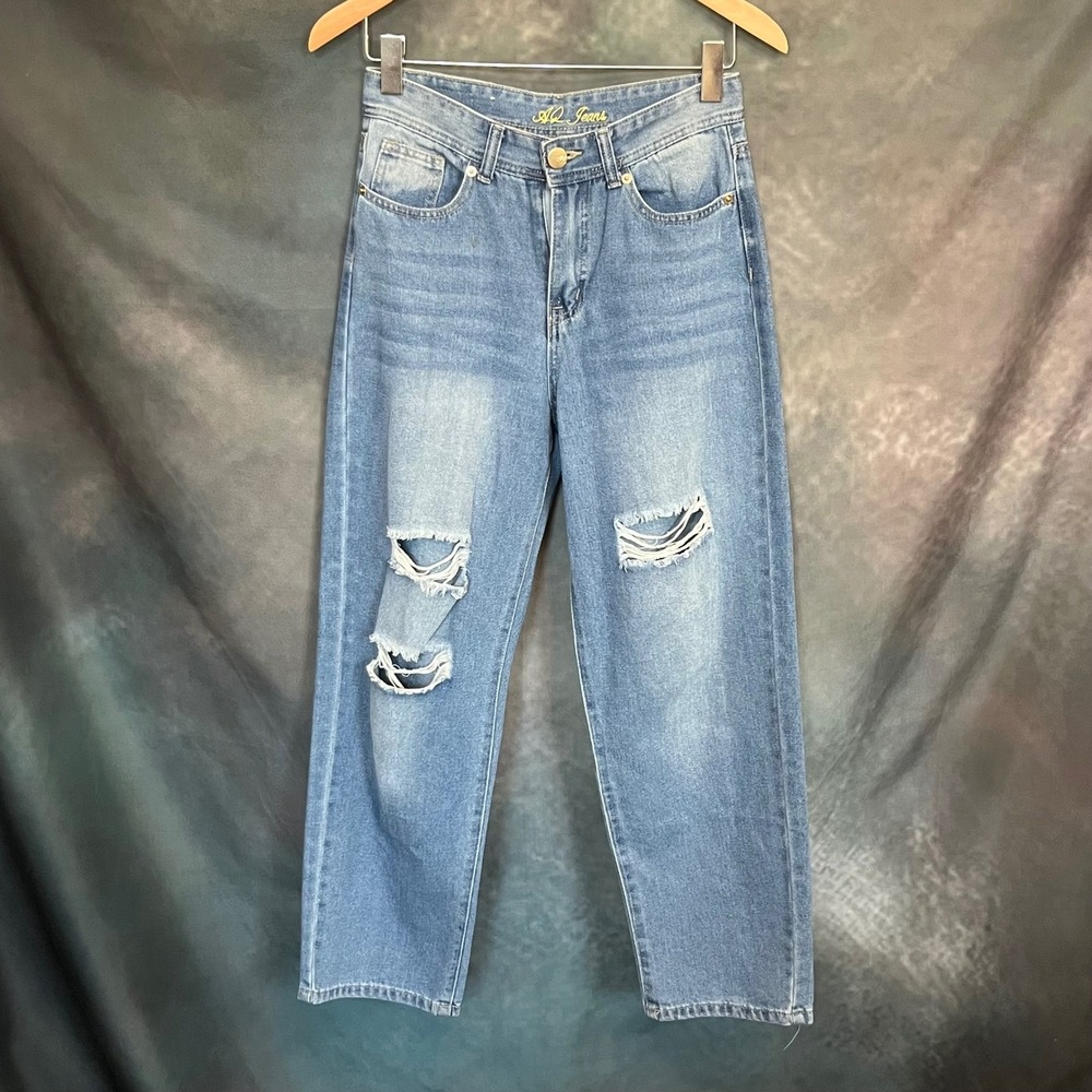 AQ Jeans Womens Size 5 Blue‎ Wash Distressed Boyfriend Jeans